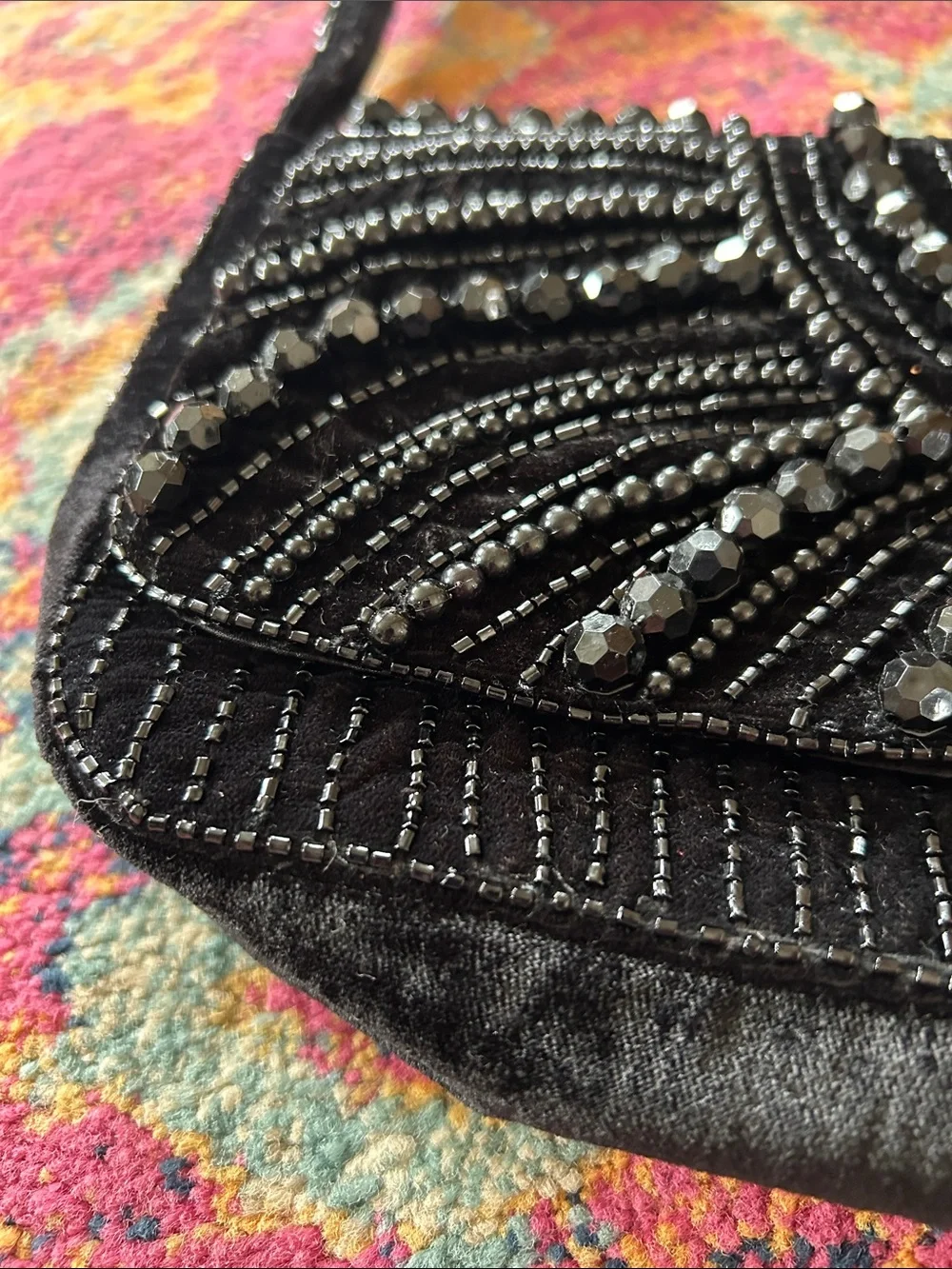 a new day | Women’s Black Beaded Velvet Front Snap Flap Shoulder Bag OS